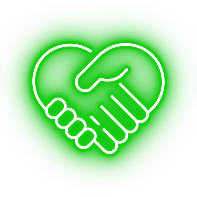 Neon green hand shake icon