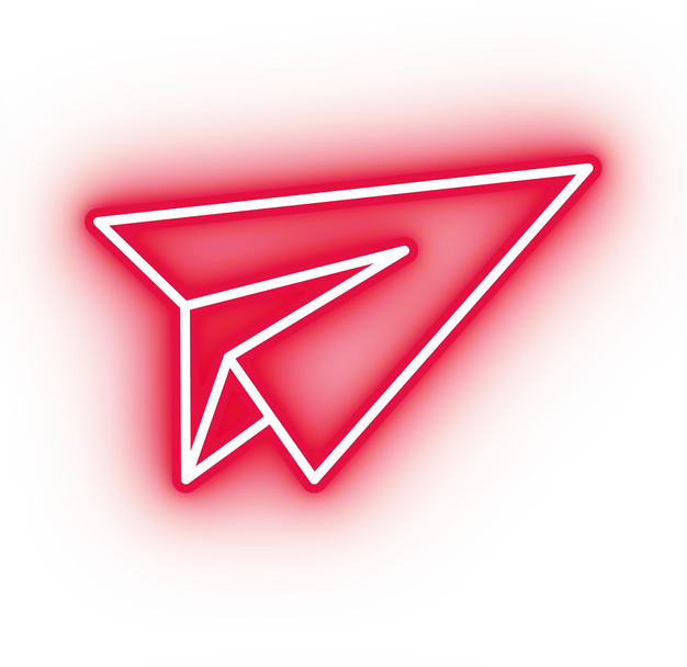 Neon red paper plane icon